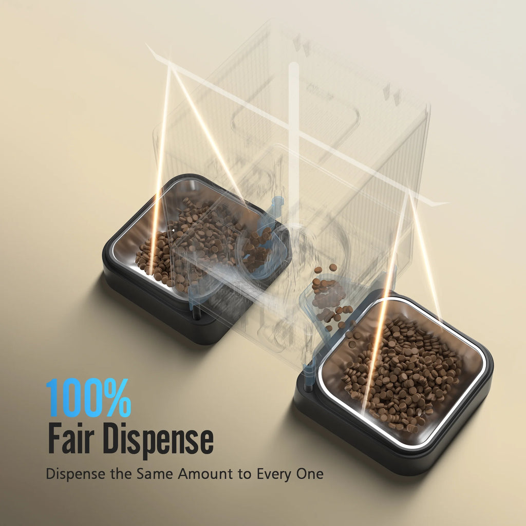 5L Automatic Cat Feeder with Wi-Fi and App Control, PFD-002 PRO Double Bowl Pet Food Dispenser with Desiccant Bag, Timed Feeder for Multiple Cats or Small Dogs - Black