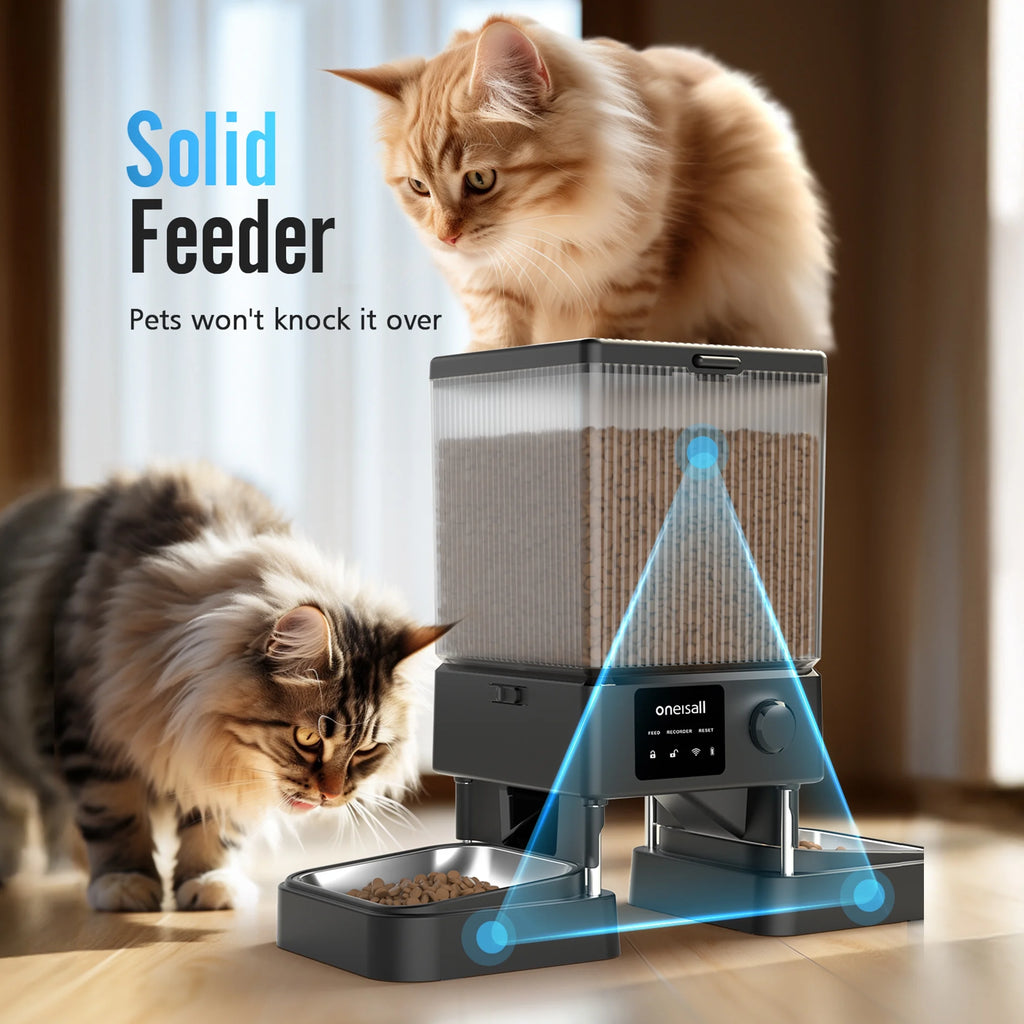 5L Automatic Cat Feeder with Wi-Fi and App Control, PFD-002 PRO Double Bowl Pet Food Dispenser with Desiccant Bag, Timed Feeder for Multiple Cats or Small Dogs - Black