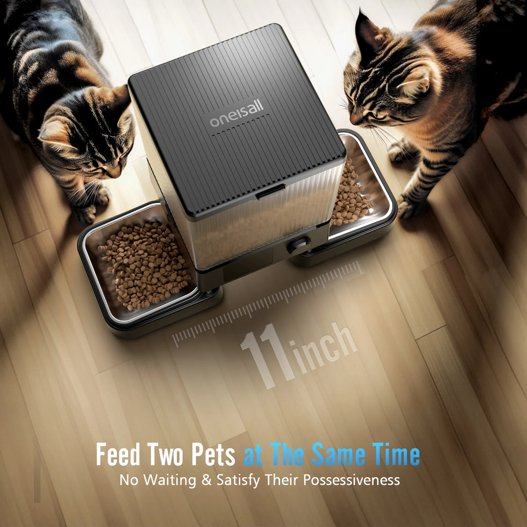 5L Automatic Cat Feeder with Wi-Fi and App Control, PFD-002 PRO Double Bowl Pet Food Dispenser with Desiccant Bag, Timed Feeder for Multiple Cats or Small Dogs - Black