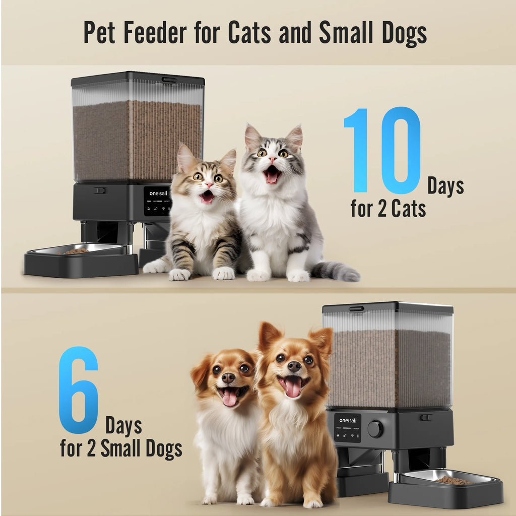 5L Automatic Cat Feeder with Wi-Fi and App Control, PFD-002 PRO Double Bowl Pet Food Dispenser with Desiccant Bag, Timed Feeder for Multiple Cats or Small Dogs - Black